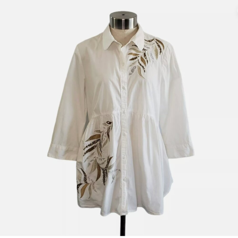 Anthropologie Holding Horses White Flowy Metallic Embroidered Top Women's XS